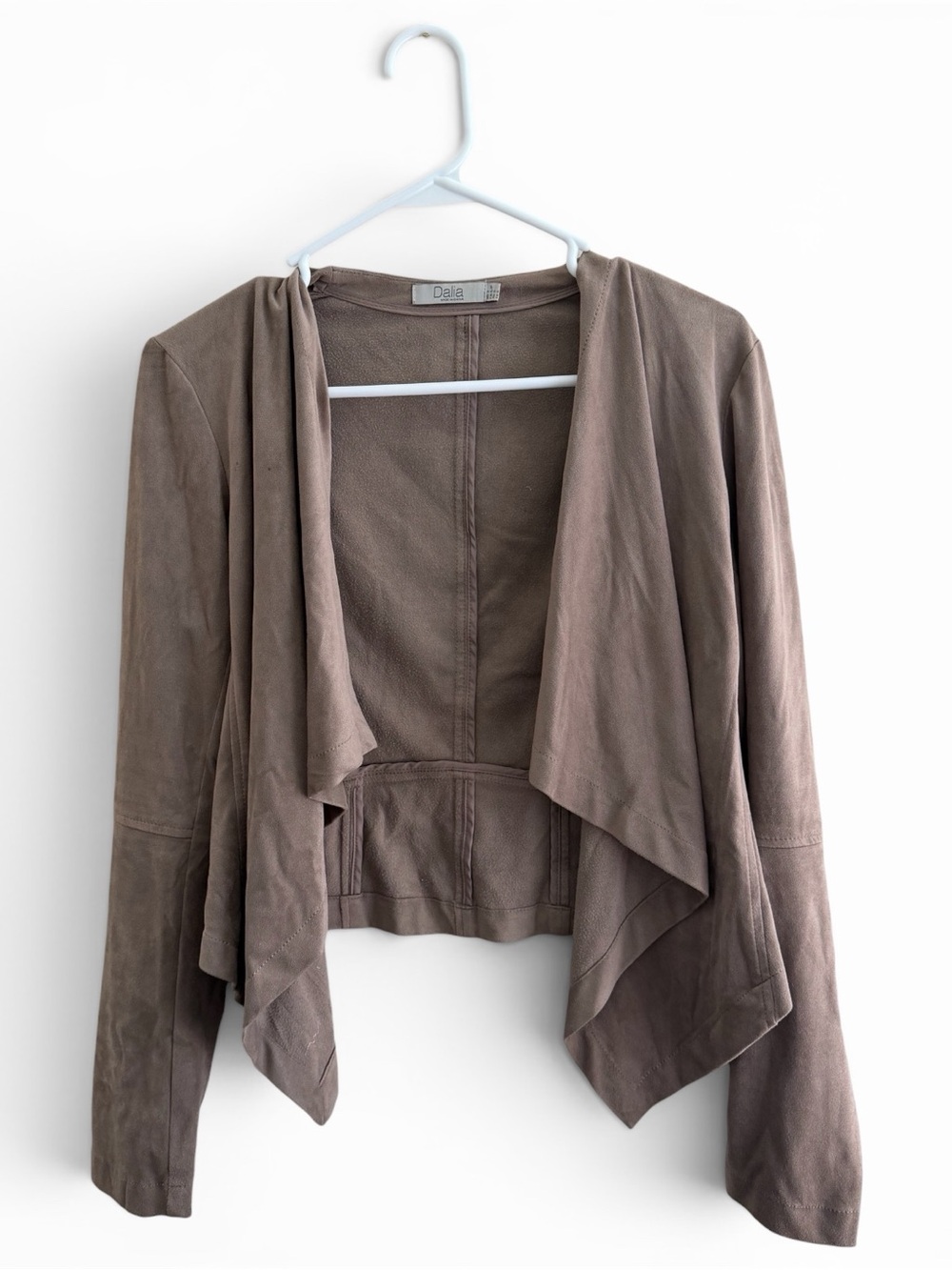 Dalia Dark Taupe Drape Front Faux Suede Stretch Jacket